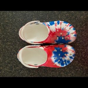 Americana Tie-Dye Crocs, Red White & Blue Womens size 8/Mens 6